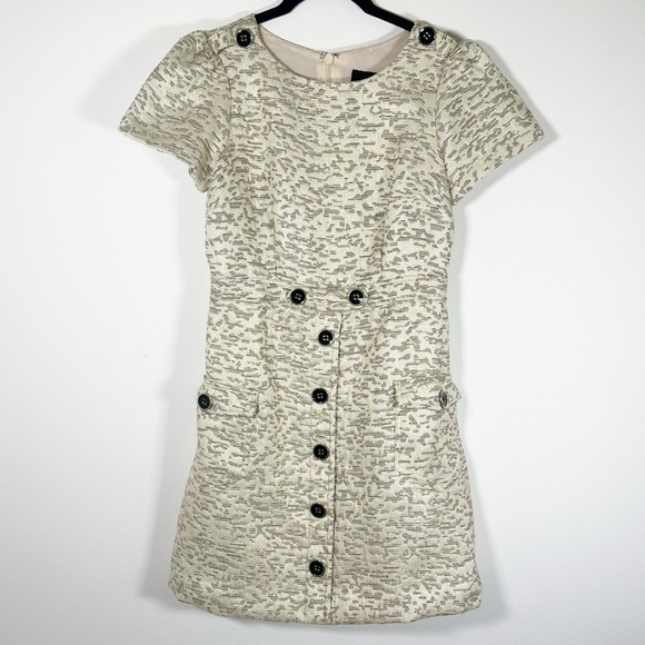 Moulinette Soeurs x Anthropologie April Textured-Jacquard Gold Dress Size 2 - Picture 3 of 16